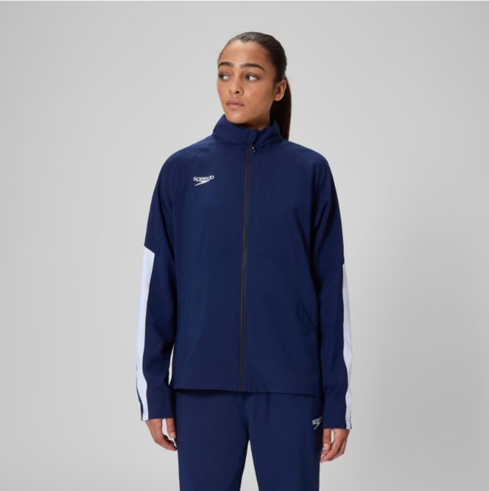 Speedo Edge Warmup Jacket Navy Full Zip Water Repellent Women L NWT $90 MSRP